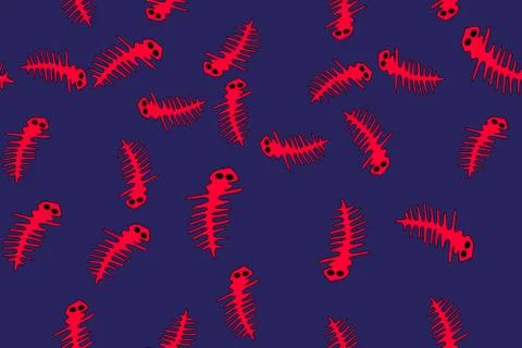 Red Contour Lizards Seamless Pattern on Blue Background Stockillustratie