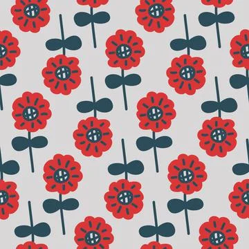 Red contrast flower, seamless pattern for textile Illustrazione stock
