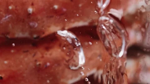Red cooked ocean crab claws in boiling water. Close-up. Vertical video Stock Footage 273076066