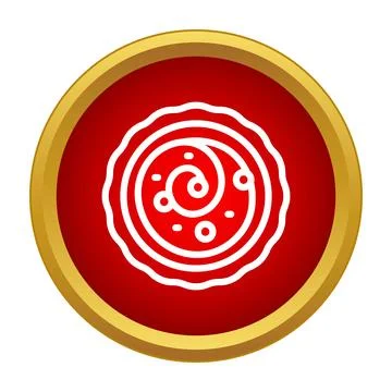 Red cookie icon with swirl design and gold border Stock Illustration