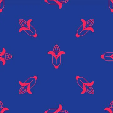 Red Corn icon isolated seamless pattern on blue background. Vector Illustrazione stock
