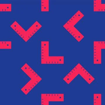 Red Corner ruler icon isolated seamless pattern on blue background. Setsquare Stock Illustration
