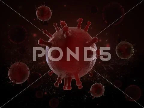 Red Corona Virus Mockup 3D Rendering Design PSDテンプレート