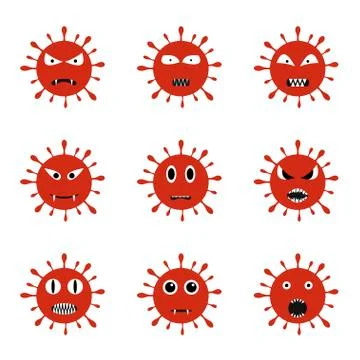 Red coronavirus monster set Stock Illustration