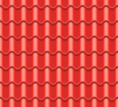Red Corrugated Tile Vector. Element Of Roof. Seamless Pattern. Ceramic Tiles イラスト素材