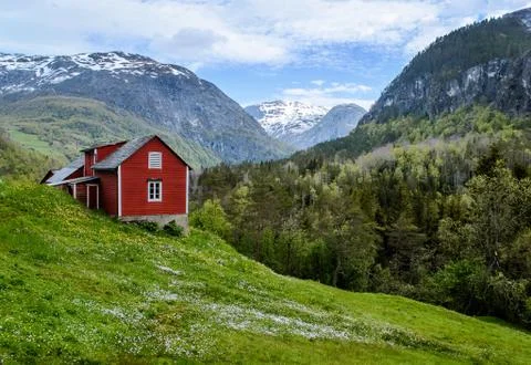Red cottage Stock Photos