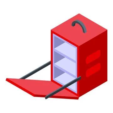 Red courier parcel backpack icon isometric vector. Rider home 스톡 일러스트