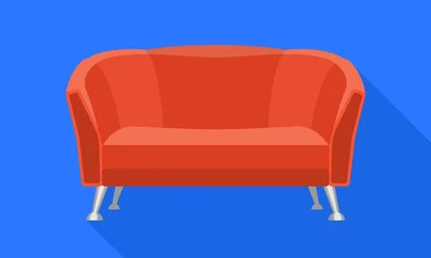 Red cover sofa icon, flat style Stock Illustration