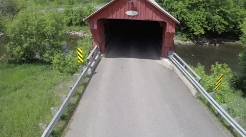 Red Covered Bridge Crane Down with Tilt Up Stock Footage 63870711