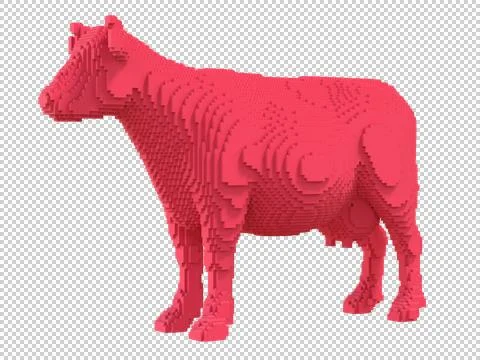 Red cow from plastic blocks on a transparent background. Stock Illustration
