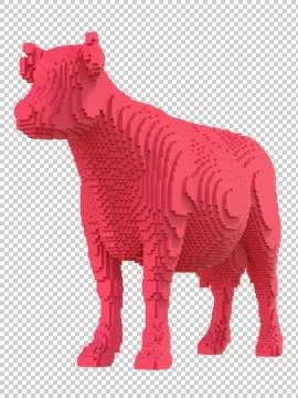 Red cow from plastic blocks on a transparent background. Stock Illustration