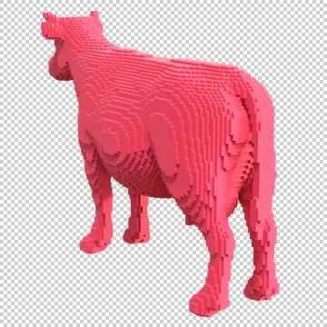 Red cow from plastic blocks on a transparent background. Stock Illustration