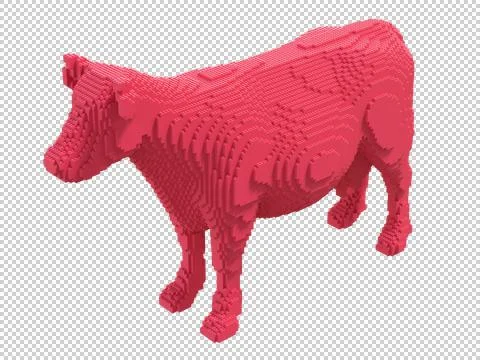 Red cow from plastic blocks on a transparent background. Stock Illustration