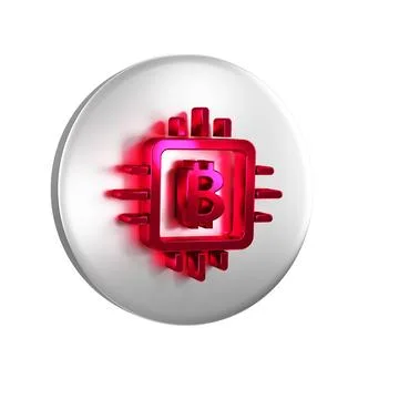 Red CPU mining farm icon isolated on transparent background. Bitcoin sign i.. 스톡 일러스트