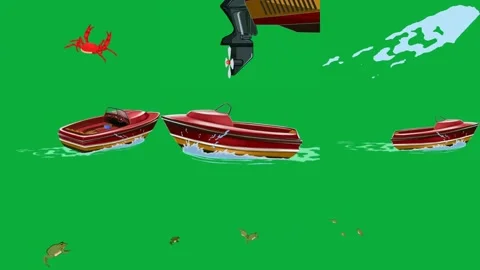 Red crab green screen robot background map island boat floating water frog. Stock Footage 310562738