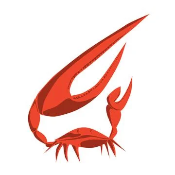 Red crab with huge claw schematic simple image in two colors Stock Illustration