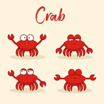 Red Crab Set Vector Illustration Clip art in different poses and emotions Stock Illustration