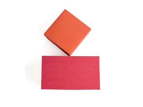 Red craft boxes of different sizes on a white background. The concept of gi.. Stock Photos