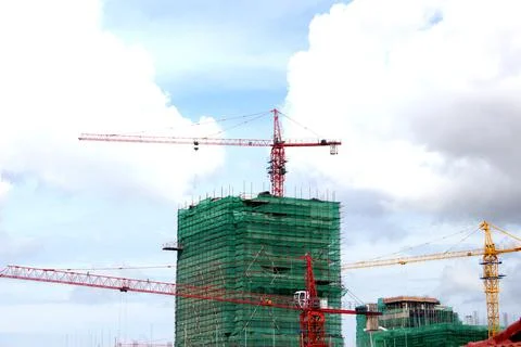 Red Crane Building Construction Stock Photos