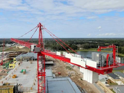 Red crane construction Stock Photos