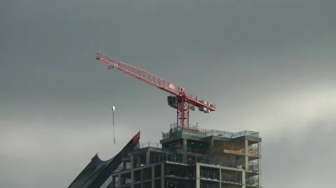 Red crane construction site Stock Footage 46687053