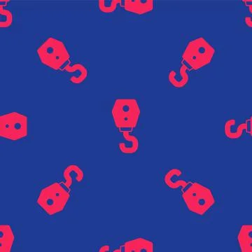 Red Crane hook icon isolated seamless pattern on blue background. Industrial Stock Illustration