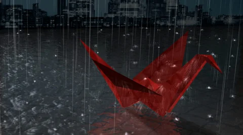 Red Crane Rain Stock Footage 34440762