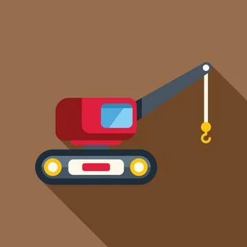 Red crawler crane lifting with hook flat design illustration with long shadow Ilustración de archivo