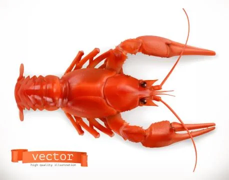 Red crayfish. 3d vector icon. Seafood, realism style Stock Illustration