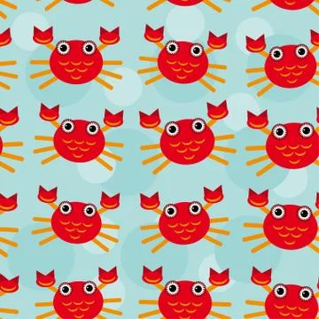 Red crayfish Seamless pattern with funny cute animal on a blue b Illustrazione stock