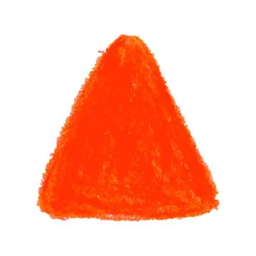 Red crayon scribble texture stain triangle shape isolated on white background Illustrazione stock