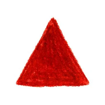 Red crayon scribble texture stain triangle shape isolated on white background Illustrazione stock