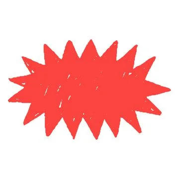 Red crayon sketch round vector shape with zigzag outline, scribble figure chalk Stock Illustration