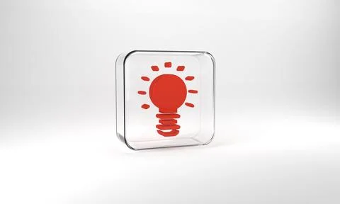 Red Creative lamp light idea icon isolated on grey background. Concept ideas Stock Illustration