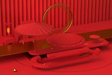 Red creative presentation stage, 3d rendering. Stock Illustration