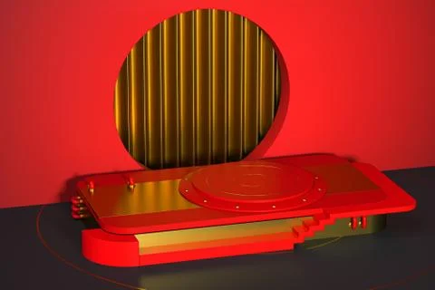 Red creative presentation stage, 3d rendering. Illustrazione stock