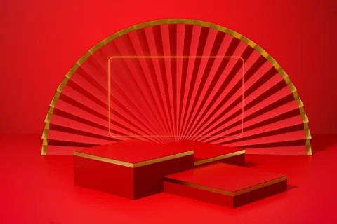 Red creative presentation stage, 3d rendering. Illustrazione stock