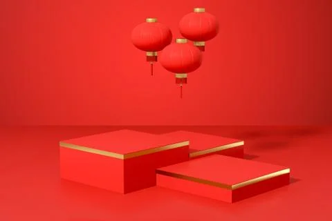 Red creative presentation stage, 3d rendering. Illustrazione stock