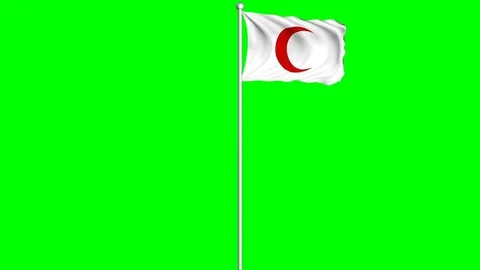 Red Crescent Flag Waving Fluttering on Wind Loopable Green Blue Screen Matte Video stock 77698391