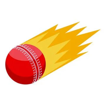 Red cricket ball flying with flames tail creating motion effect Stock Illustration