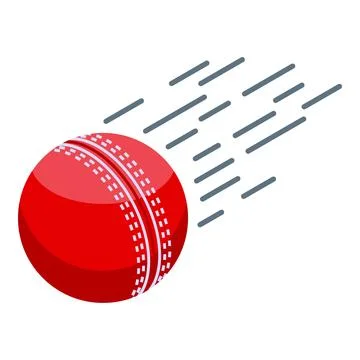 Red cricket ball moving fast through air with motion lines 库存插图