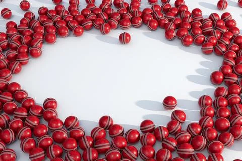 Red Cricket Sports Ball Array Foto stock