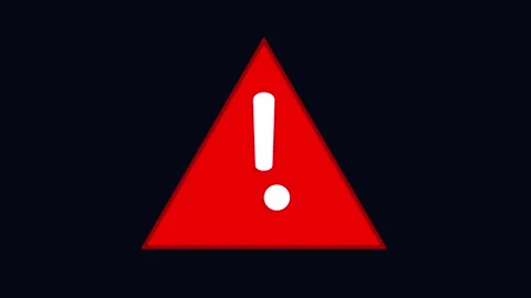 Red critical error message flashing triangle alert icon on black background Видео 346509899