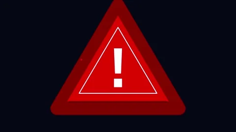Red critical error message symbol with glowing exclamation mark icon on dark Stock Footage 346509793
