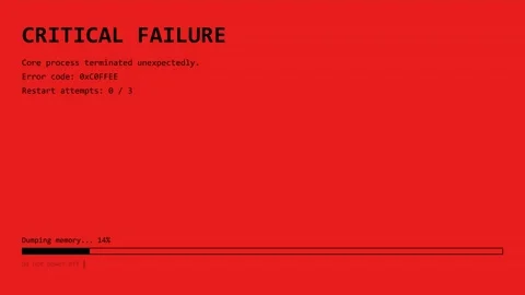 Red Critical Failure Screen Core Process Terminated Memory Dump Animation. Video stock 347789102