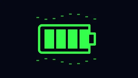 Red critical low battery warning icon on dark digital interface screen Stock-Footage 345954760
