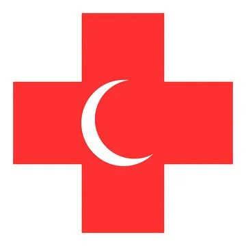 Red cross and crescent symbol combined for humanitarian aid and medical ass.. Illustrazione stock