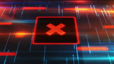 Red cross button glowing on a digital display with random characters Stock Footage 313854815
