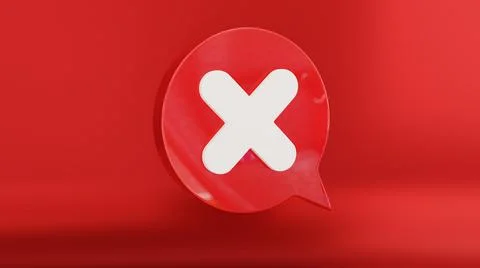 Red cross check mark icon button. 3D rendering. Stock Illustration