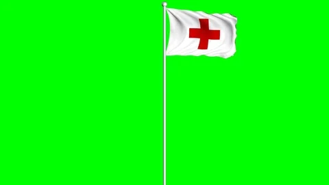 Red Cross Flag Waving Fluttering on Wind Loopable Green Blue Screen Matte Stock Footage 77719847